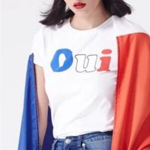L’Ècole des Femmes OUI Tricolor Loose Fit Tee in White/ Size OS